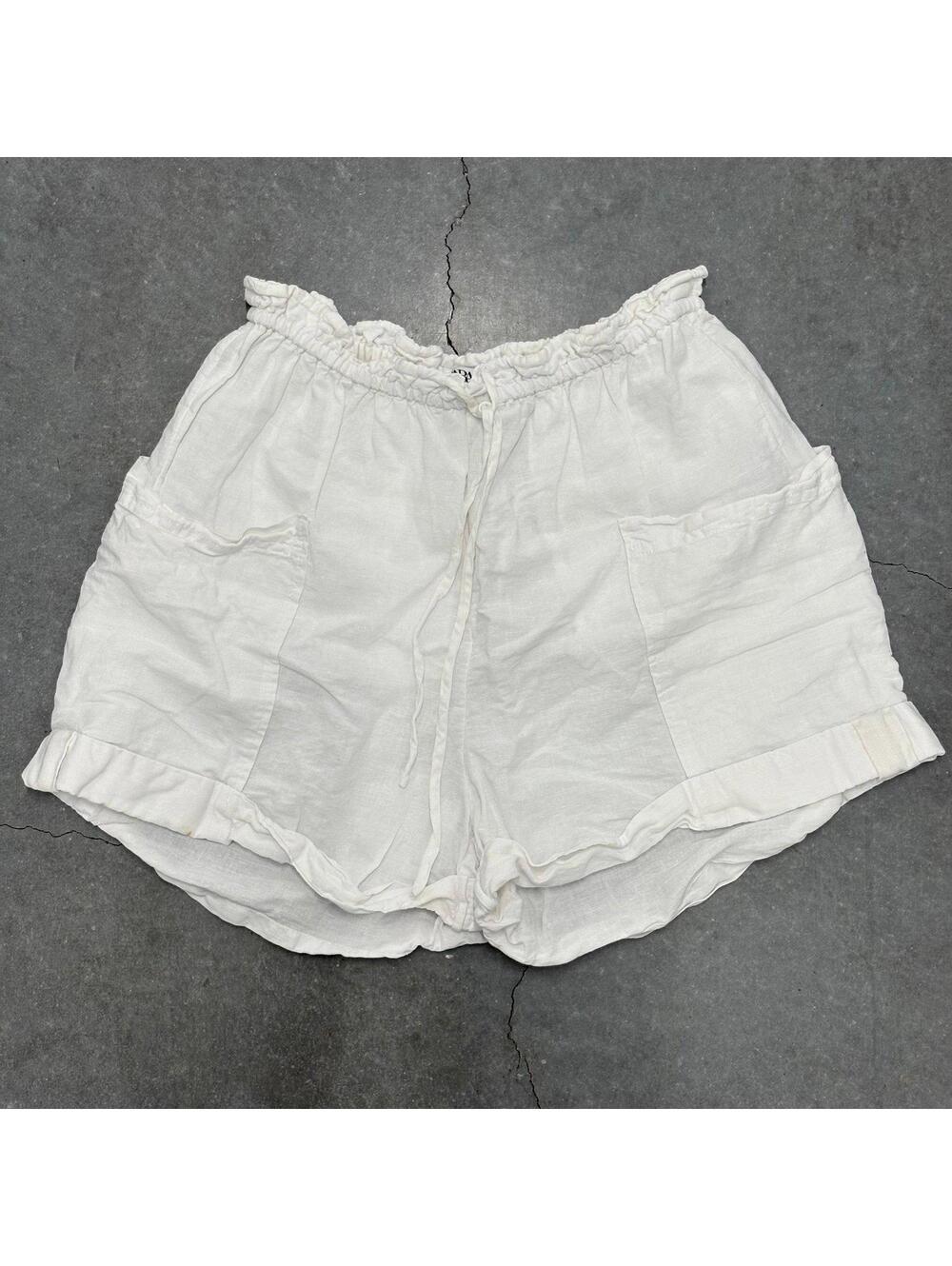 ZARA White Linen Mid Rise Pull On Shorts